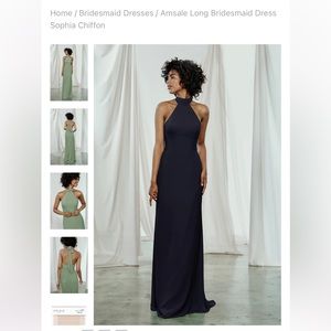 Amsale Long Bridesmaid Dress Sophia Chiffon - Navy Blue, Bella Bridesmaids